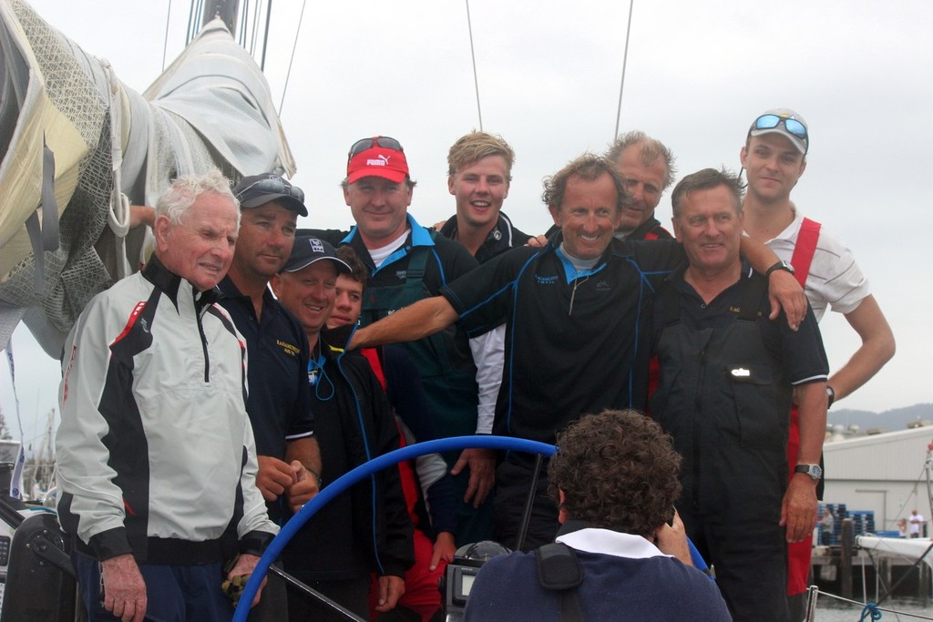 Syd Fisher and the Ragamuffin crew celebrate their handicap win  - 2013 Club Marine Pittwater and Coffs Harbour Regatta © Damian Devine